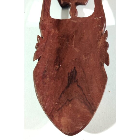 VINTAGE Folk Art Hand Carved Wood Face Tribal Wall Art Woman Long Mask 13.5x3" - Picture 7 of 15